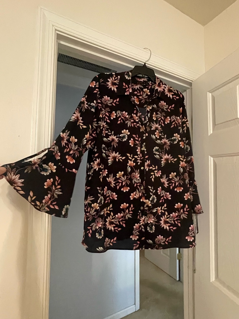 Rafaella Black Floral Button-Down Blouse